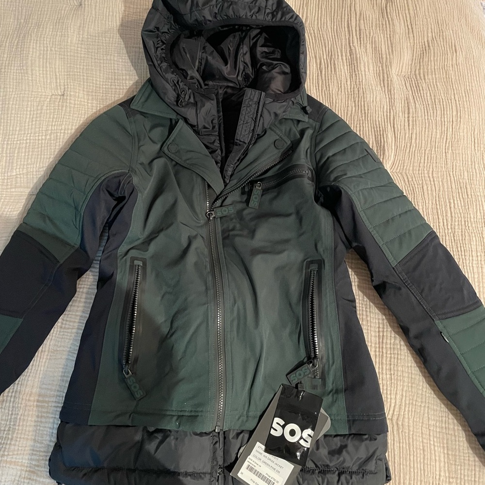 Green and Black Biker Ski Jacket
